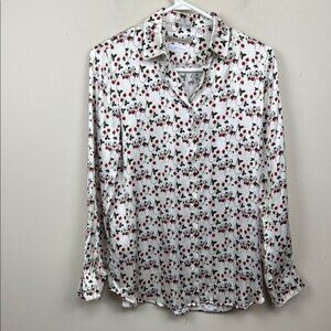 EMANUEL BERG Women’sWhite and Red strawberry Patterned Shirt small